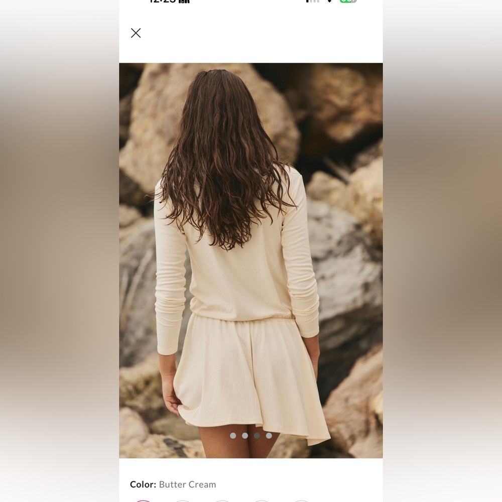 Free People Good Feels Long Sleeve Mini Dress size small color buttercream - Picture 2 of 4